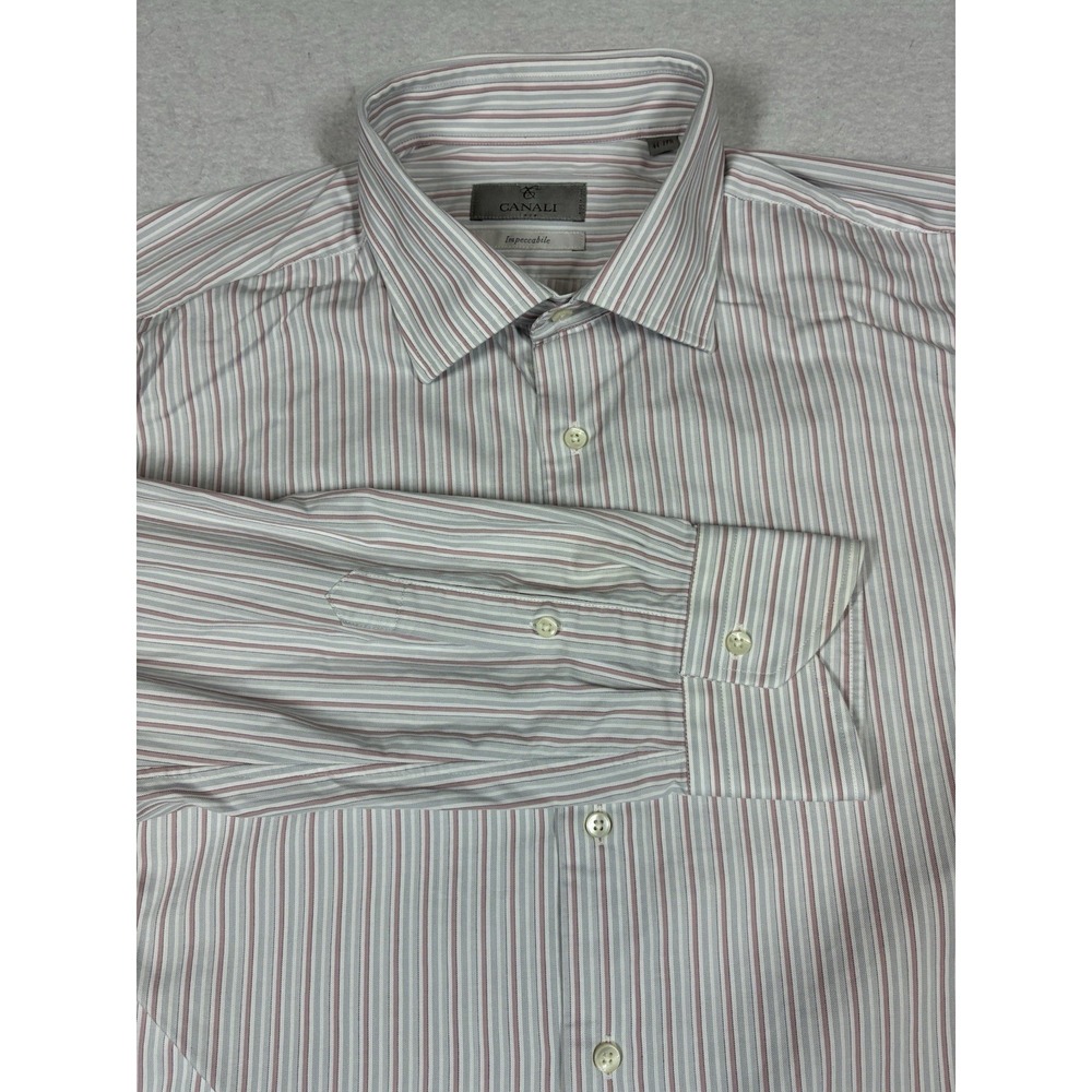 CANALI MENS IMPECCABLE BLIGE COTTON MADE IN ITALY DRESS SHIRT 44 17.5 17 1/2